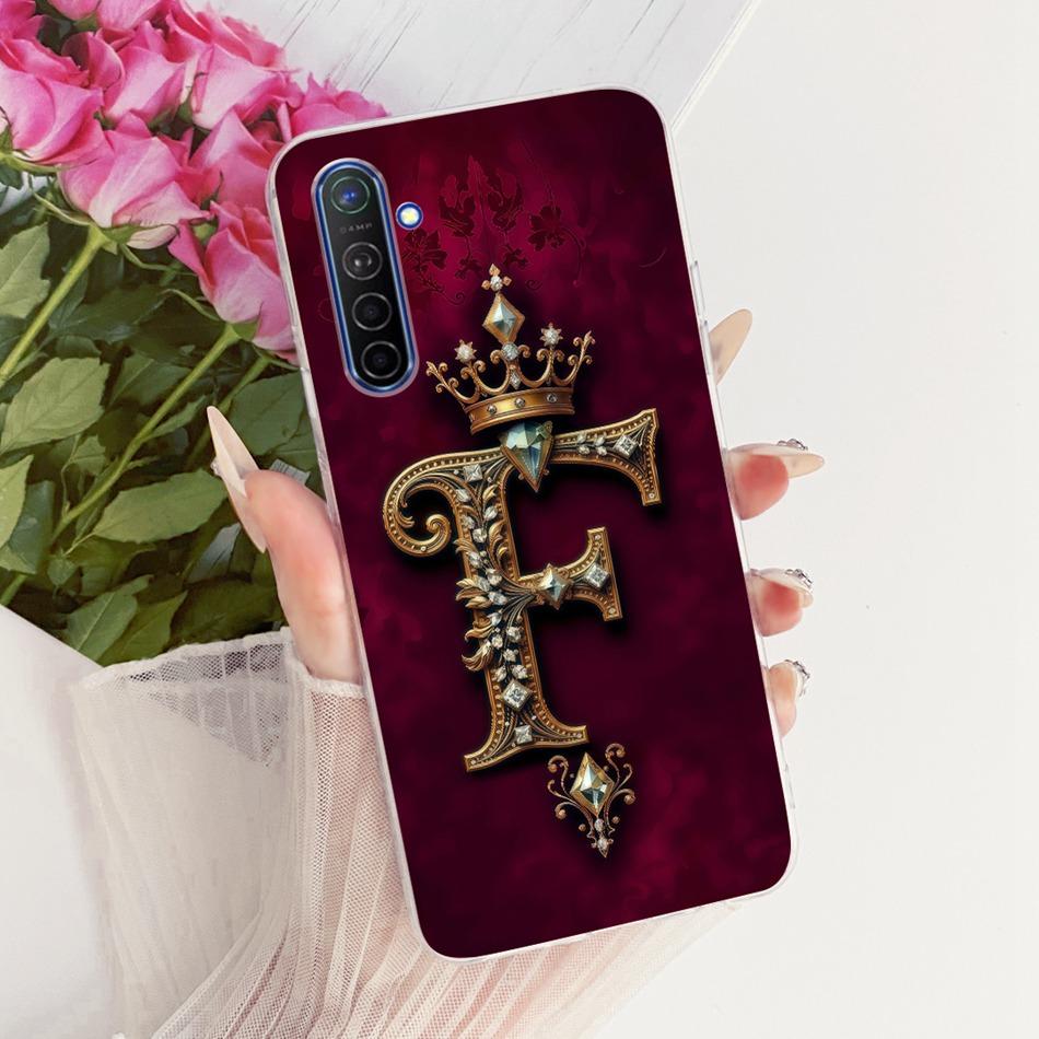 For Realme XT X2 X2Pro Royal Crown Initial Letter Couple Phone Case For RealmeX2 Pro X 2 XT Soft Silicone TPU Covers Bumpers