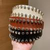 1Pc Women'S Fashionable High-End Large Rivet Leather Wide-Brimmed High-Crown Headband, Suitable For Everyday Casual Wear, Versatile For Concealing