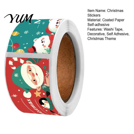 Self Adhesive Gift Wrapping Seals Christmas Sealing Stickers, Self-adhesive Decorative Labels, Coated Paper Packaging Finishing Touches Roll Stickers