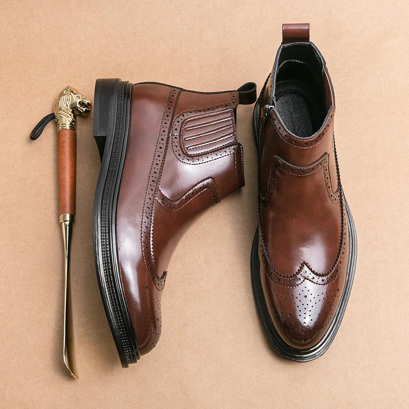 Мода 2025 Новые Высококачественные Ботильоны из Мягкой Кожи Удобные Модные Оксфорды на Плоской Подошве Дизайнерские Туфли Мужские Повседневные Кожаные Ботинки