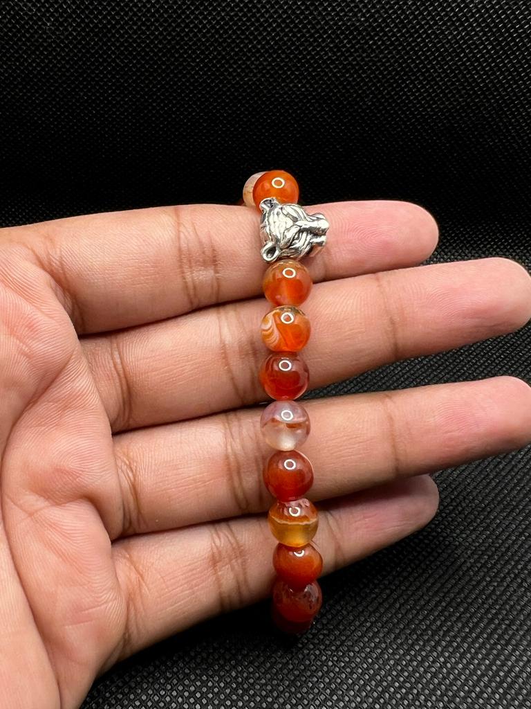 8mm Fiery Orange Gemstone Beads, Bracelet with Dragon Charm, Bold & Powerful Gemstone Style, Gift for Men's and Women's Gift