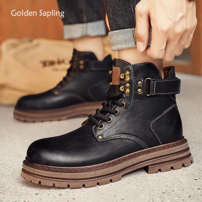 Модные рабочие ботинки Golden Sapling из натуральной кожи Мужские повседневные туфли Модные кожаные ботинки для работы Классика Панк-стиль Мужская обувь для отдыха