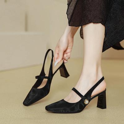 2024 Новые туфли Мэри Джейн на высоком толстом каблуке для женщин с квадратным носком и двумя пряжками, женские босоножки с открытой пяткой Zapatos De Mujer