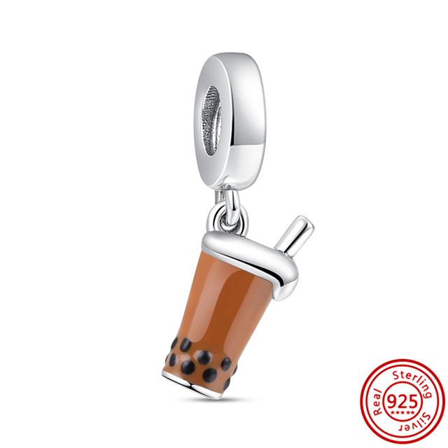 Стерлингового серебра 925 пробы, кофейная чашка, мороженое, бокал для вина, блестящие кулонные бусины с паве, подходящие для браслетов, ювелирных изделий