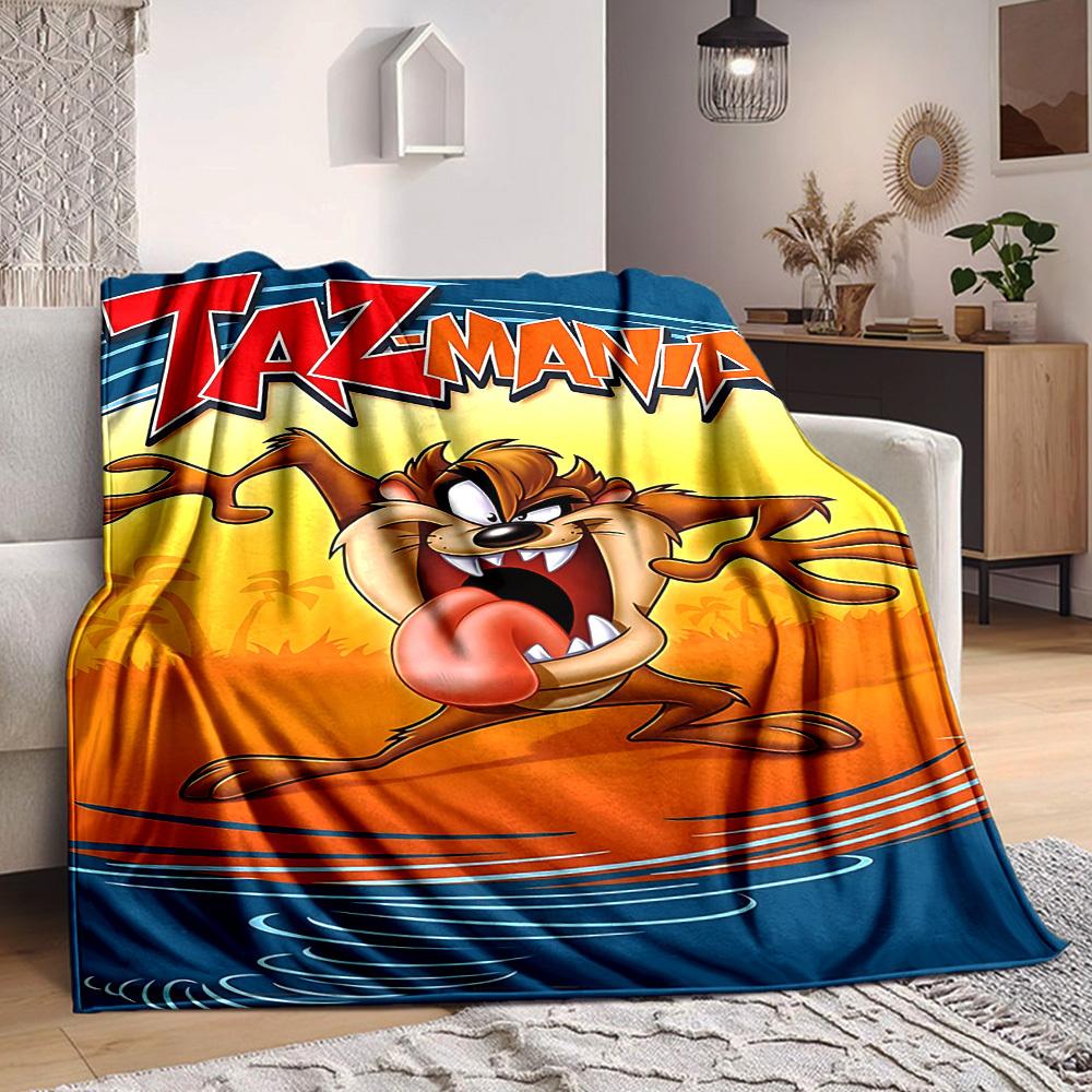 1pc Tazmania Taz Looney Tunes Flannel Throw Blanket - Lightweight Soft Warm All-Season Blanket for Sofa, Bed, Travel, Camping L1029098