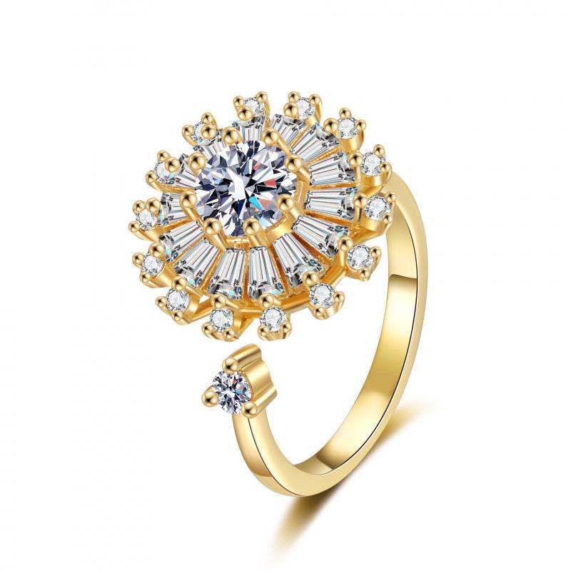 European & American Small Daisy Rotating Zirconia Ring - Cool, Versatile, Full Diamond Design for Women