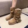 Autumn New Fashion Boots Women's Shoes Medium Tube Suede Cloth Rivets