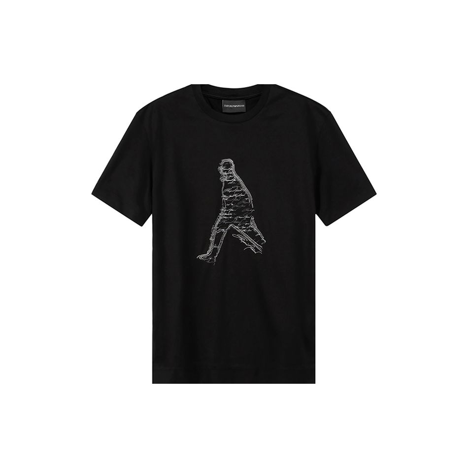 Emporio Armani Мужская футболка с коротким рукавом, свободного кроя, с круглым вырезом, вышитая, цвет черный, SS23 Contour, 3R1TT9-1JUVZ-0999