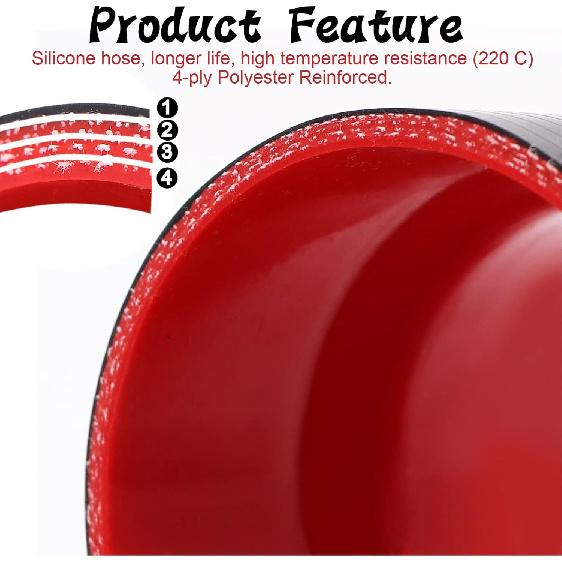 Прямой черный силиконовый редукционный соединитель от 3 до 4 дюймов с 2 Т-образными хомутами 4 слоя полиэстеровой арматуры Подходит для патрубка турбонаддува высокого уровня