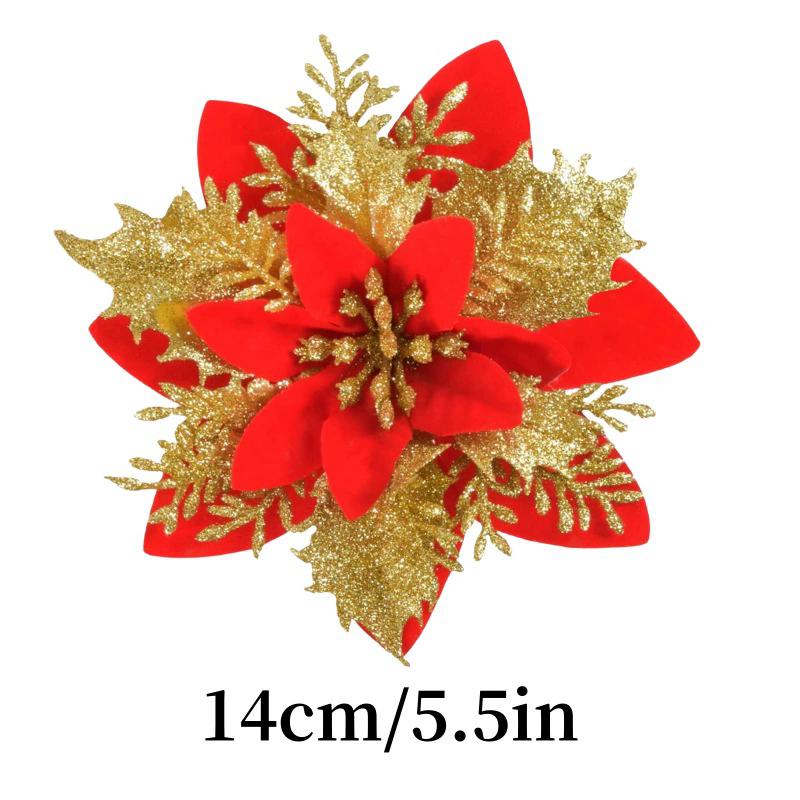 Glitter Artificial Poinsettia Flowers Christmas Tree Ornament Home Decor Sparkling New Year's Xmas Festive Flower Heads