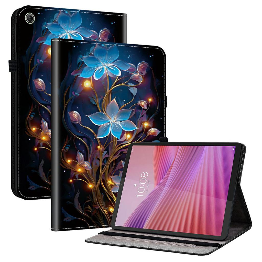 Кожаный чехол-книжка с рисунком и подставкой для Lenovo Tab K9, с отделениями для карт