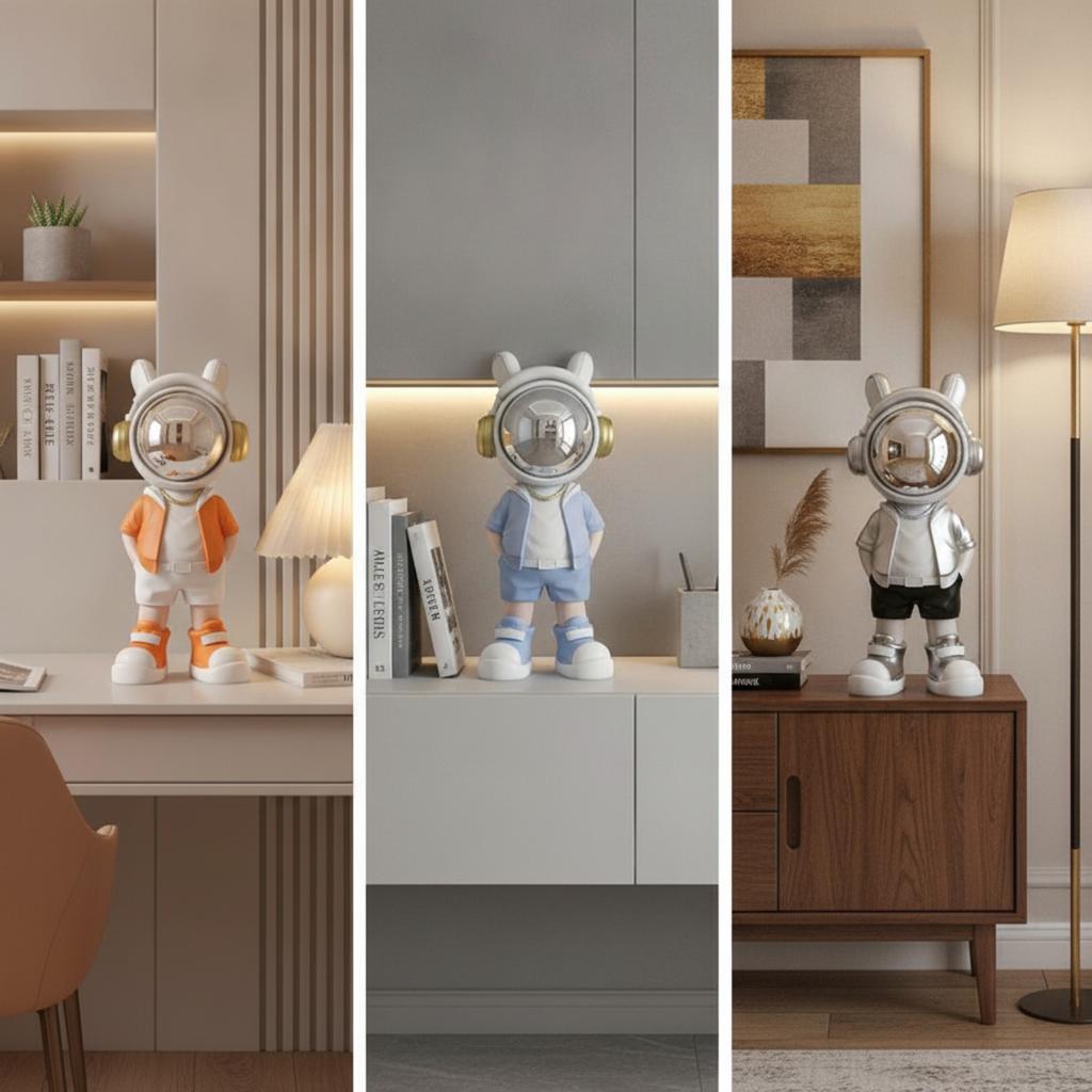 Astronaut Decor with Helmet Sculptural Astronaut Statue Space Explorer Statue Decorative Space Theme Figurines Safe