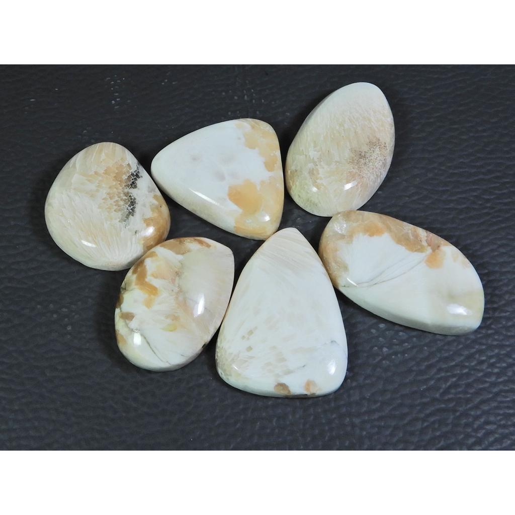 06Pcs Natural Scolecite Mix Cabochon Loose Gemstone Lot 197Cts. A-766