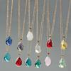 Gold Color Teardrop Cut Multicolor Glass Birthstone Necklace Pendant Charm Stone Chain Jewelry Gifts