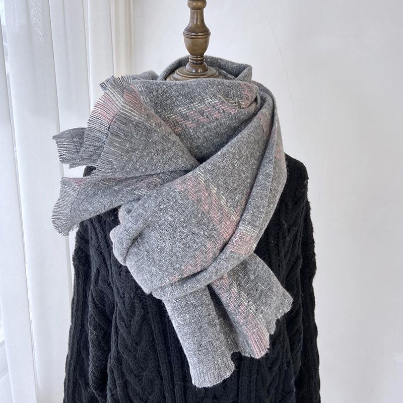 New Plaid Scarf Women's Imitation Cashmere Fringed Shawl Autumn and Winter Warm and Thickened Scarf Elegant Casual Scarf for Women