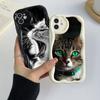 For iPhone 11 12 13 14 15 Pro Max Infinix Hot 40 Realme C55 C35 OPPO A96 Phone Cases A41 Cool Cat Black Design Art Exclusive Cream Pattern Soft Case