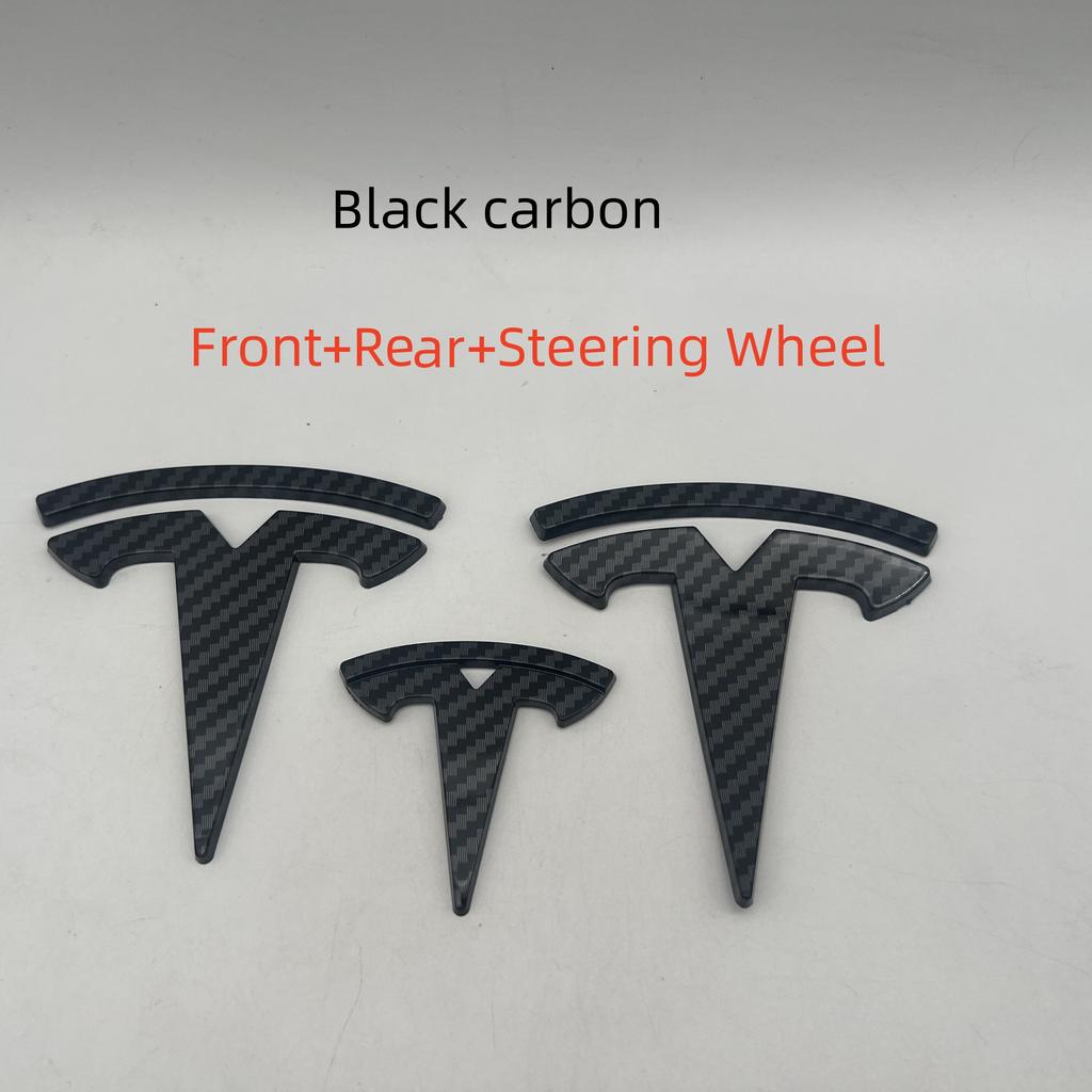 AMF1 1-3pcs carbon fiber Not Affect for Tesla Model3 ModeY car Front Emblem Rear Tail Trunk Steering Wheel Sticker Badge styling