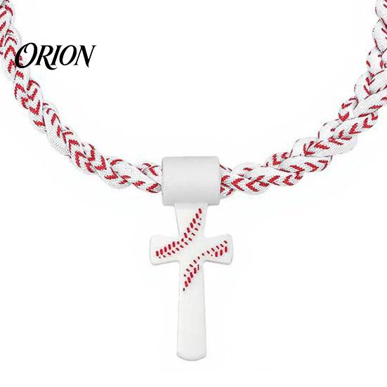 Stainless Steel Crossroads Pendant Triple-Rope Baseball Necklace, Braided Rope Design Necklace with Crossroad Pendant, Team Spirit Gift Sports