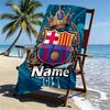 Custom Name Personalized FOOTBALL Club Barcelona Print Beach Towel, for Trip Camping Beach Party Home Decor, Birthday Gift for Family & Friends