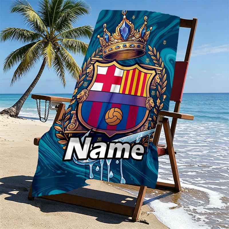 Custom Name Personalized FOOTBALL Club Barcelona Print Beach Towel, for Trip Camping Beach Party Home Decor, Birthday Gift for Family & Friends
