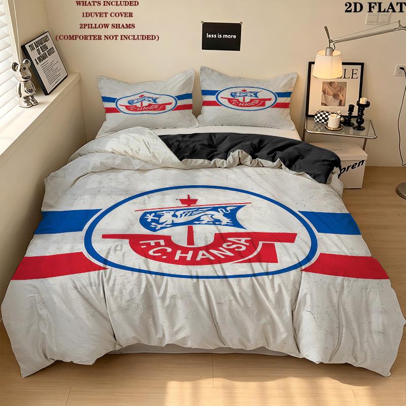 Fc Hansa Rostock Pattern Bedding Quilt Set Quilt Cover Pillowcase Home Birthday Gift(1 * duvet cover + 2 * pillowcase, without core)