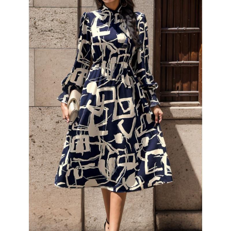 Women's Geometric Printed Long-sleeved Dress