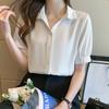 Готовая атласная рубашка, женская летняя свободная рубашка с короткими рукавами, темпераментная вертикальная рубашка с металлической пряжкой, модная тонкая шифоновая рубашка