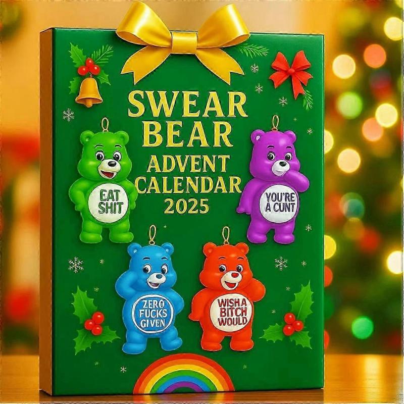 Swear Bear Advent Calendar 2025 Christmas Tree Decoration Acrylic Pendant Xmas Gift