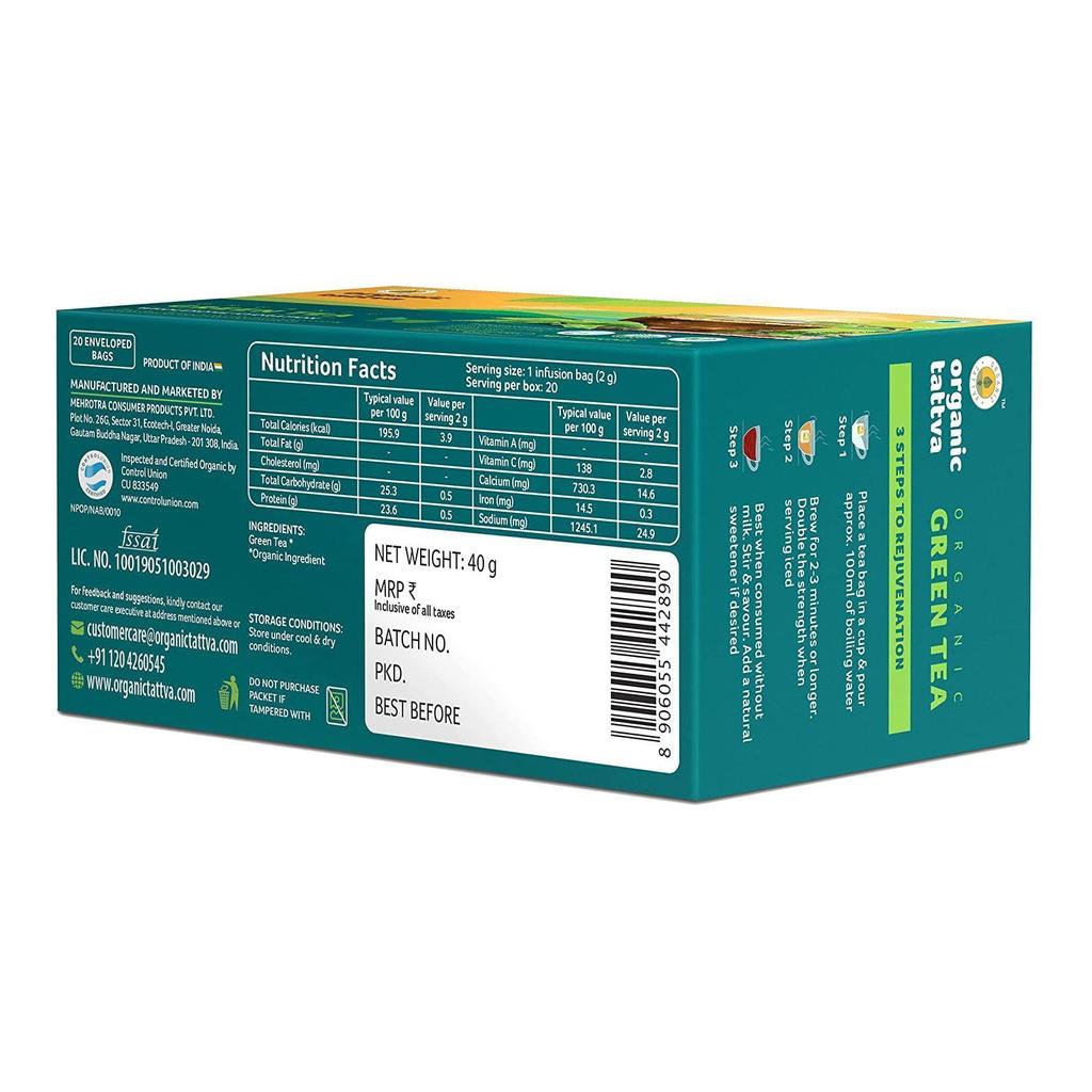 Assam Green Tea (20 Pack, 2 G), Organic Green Tea, Organic Tattva