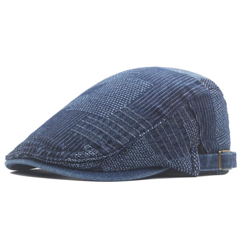 CHRLCK Simple Washed Denim Berets Hat Men Women Spring Summer Peaked Flat Cap Artist Duckbill Hat Casual Herringbone Newsboy Cap