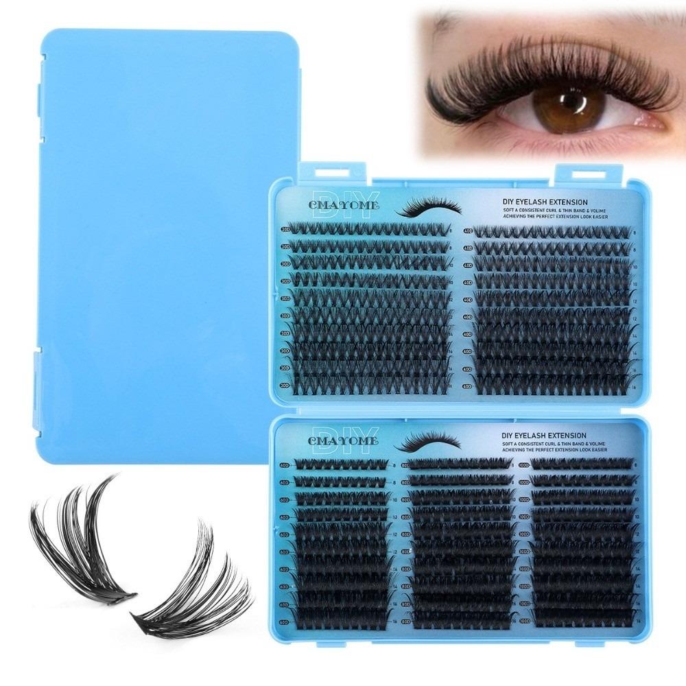 640Pcs 8-16mm Length Fake Eyelash Wispy Style DIY Lash Extension Kit 3D Faux Mink Lash Easy Removal