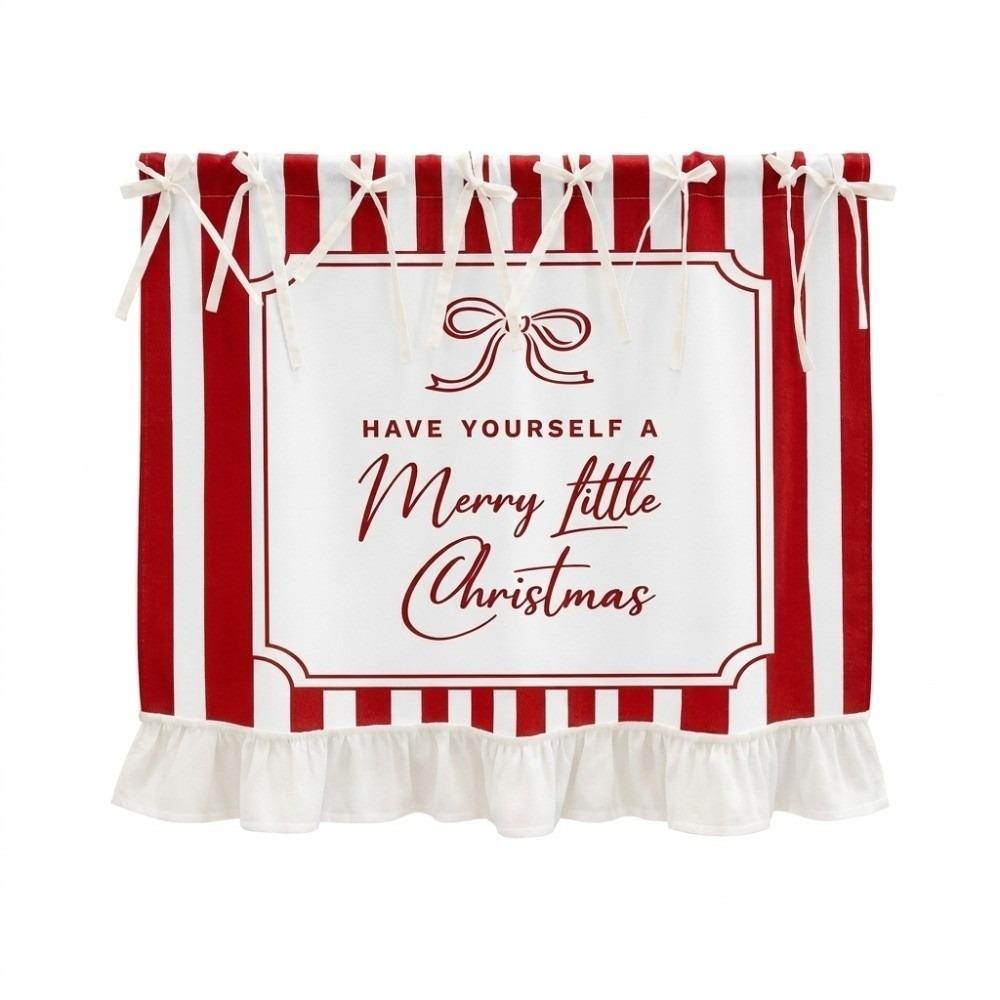 Printed Pattern Xmas Oven Decor Curtain Ribbon Ties Kitchen Decor Protective Curtain Home Party