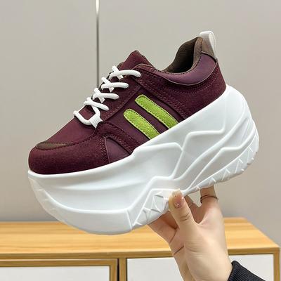 Модные 10 см кроссовки на массивной подошве из микрофибры, Новинка осени, Высокая платформа, Клиновидный каблук, Повседневная обувь, Дышащие, Удобные, Папины кроссовки