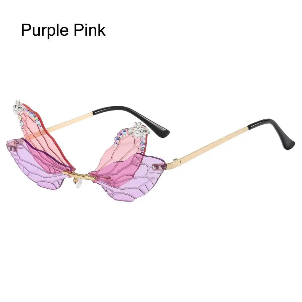 New Women Dragonfly Wings Sunglasses Luxury Fashion Bling Diamond Irregular Trendy Glasses Party Costume Matching Narrow Eyewear