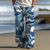 Summer Cool Men's Thin Trousers Comfortable Linen Drawstring Front Pockets Fashion Printing Anti-mosquito Trousers