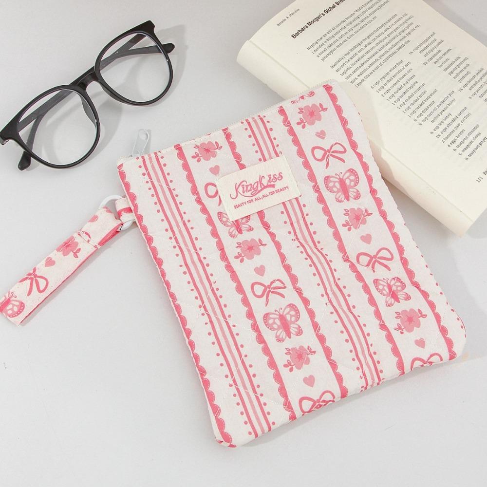 Fashion Floral Plaid Print Tablet Bag Handheld Cartoon Storage Bag Portable Travel Pouch Girl Handbag