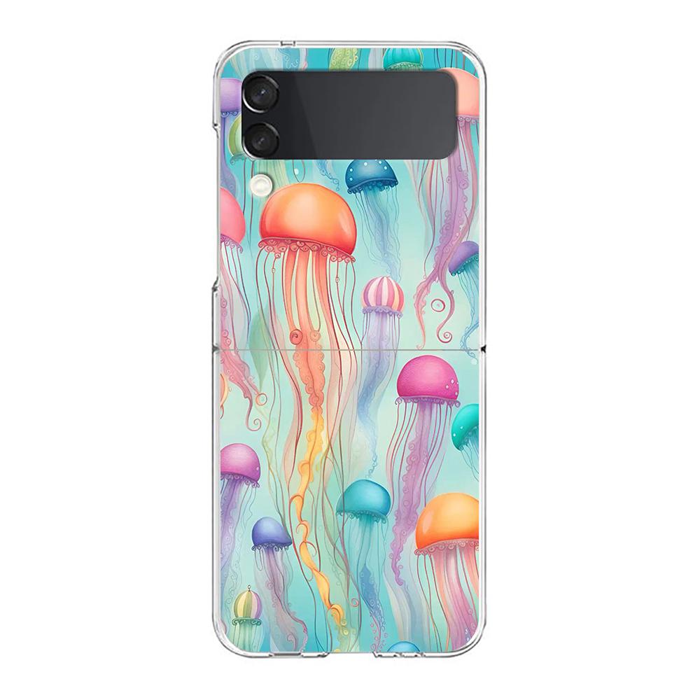 Чехол для телефона Samsung Galaxy Z Flip 6 5 4 Прозрачный для Samsung Z Flip 3 Жесткий ПК Складной корпус Розовый Медуза Океанский