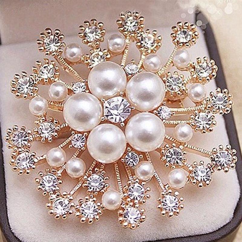 Fashion Women's Big Brooches Imitation Pearls Rhinestones Wedding Brooch Pin Jewelry Accessorise Gift