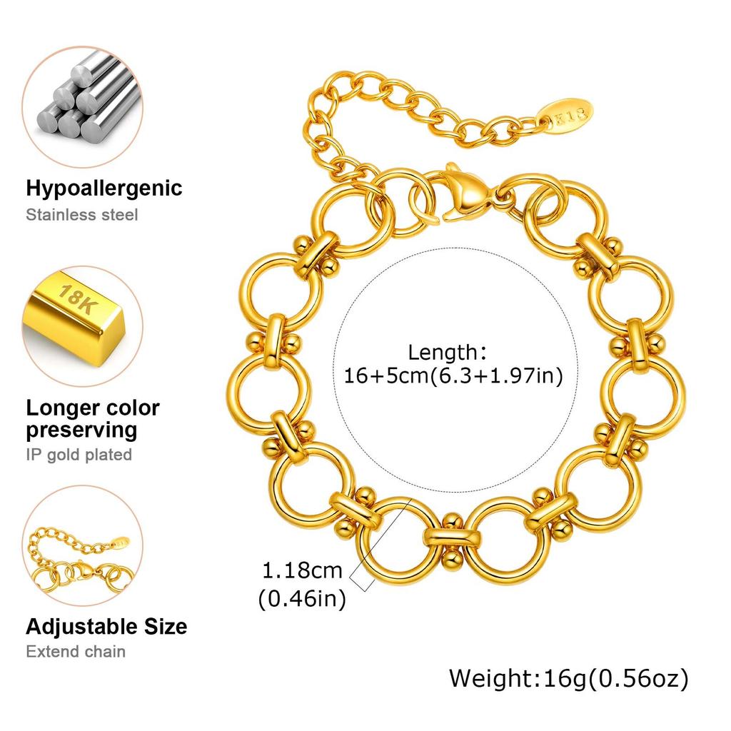 Waterproof Geometric Stainless Steel Bracelet, Handmade Stack Chain Bracelet for Women Femal, Valentine‘s Day Gift