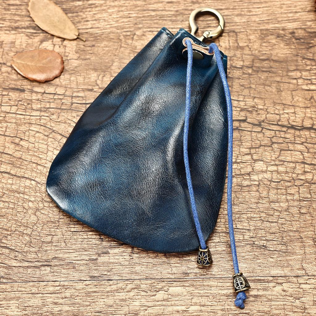 Portable Coin Bag Drawstring Loose Change Leather Bag Men's and Women's Waist Key Small Bag