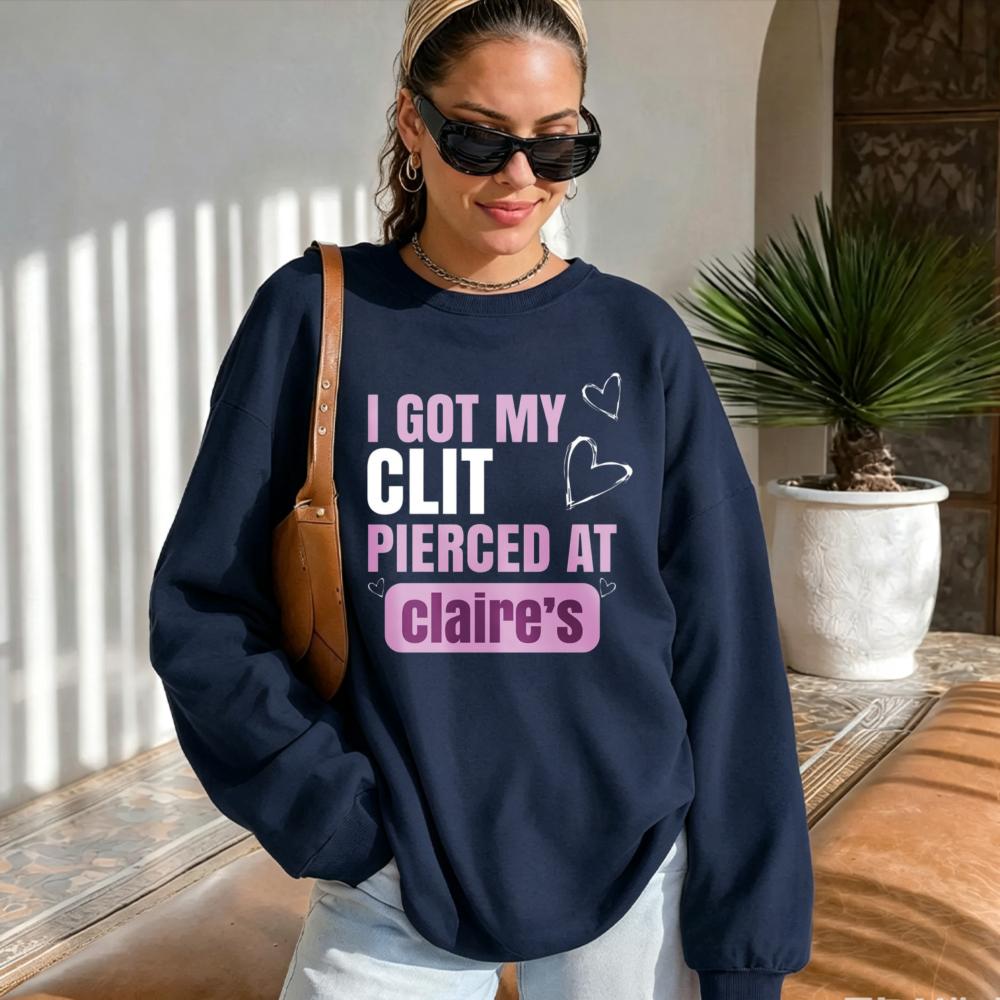 Мне прокололи клитор в Claire’s Розовое сердце Графический свитшот Смешной принт-слоган Пуловер Новинка Уличная одежда Повседневный свитшот