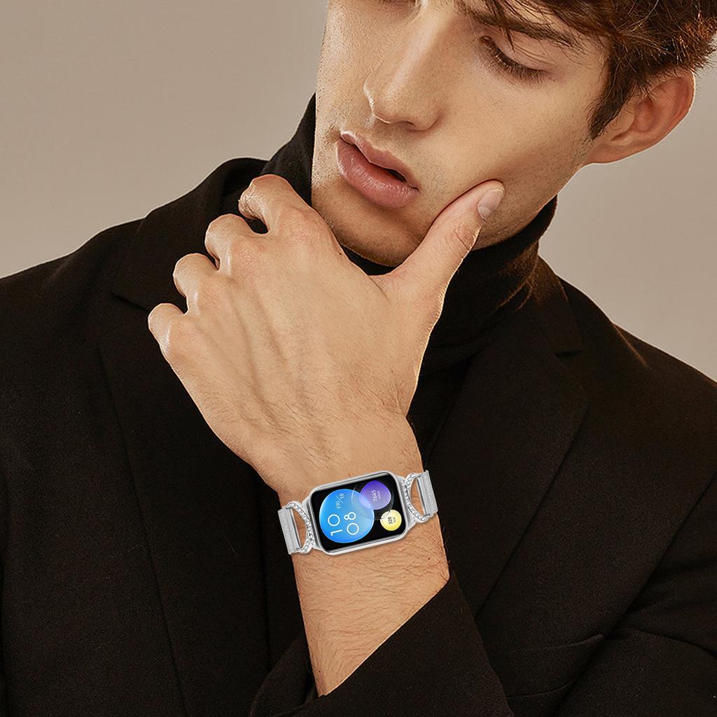 For Xiaomi Redmi Watch 4 Replacement Strap Milanese Silver Metal Watch Band Rhinestone Decor