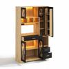 Kitchen Cabinet in Barn Style, Storage and Display Cabinet with Adjustable Shelves, Drawer, Color-Changing LED and Sockets, 185 × 105 × 40 cm.