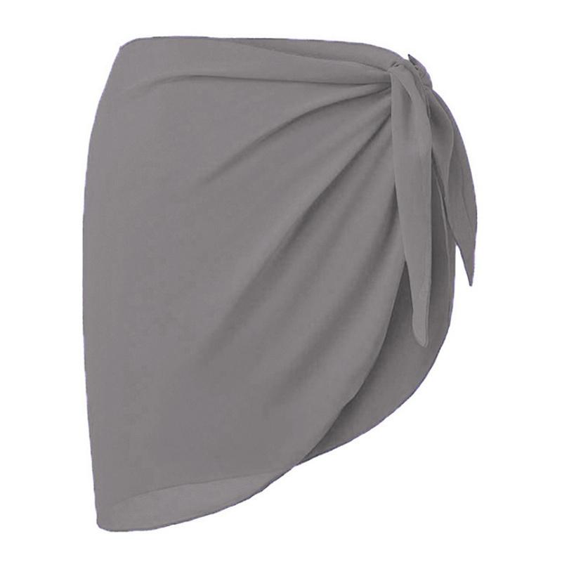 Summer Women's Short Saree Seaside Vacation Beach Party Bikini Cover-ups Solid Color Chiffon Breathable Wrap Mini Skirt