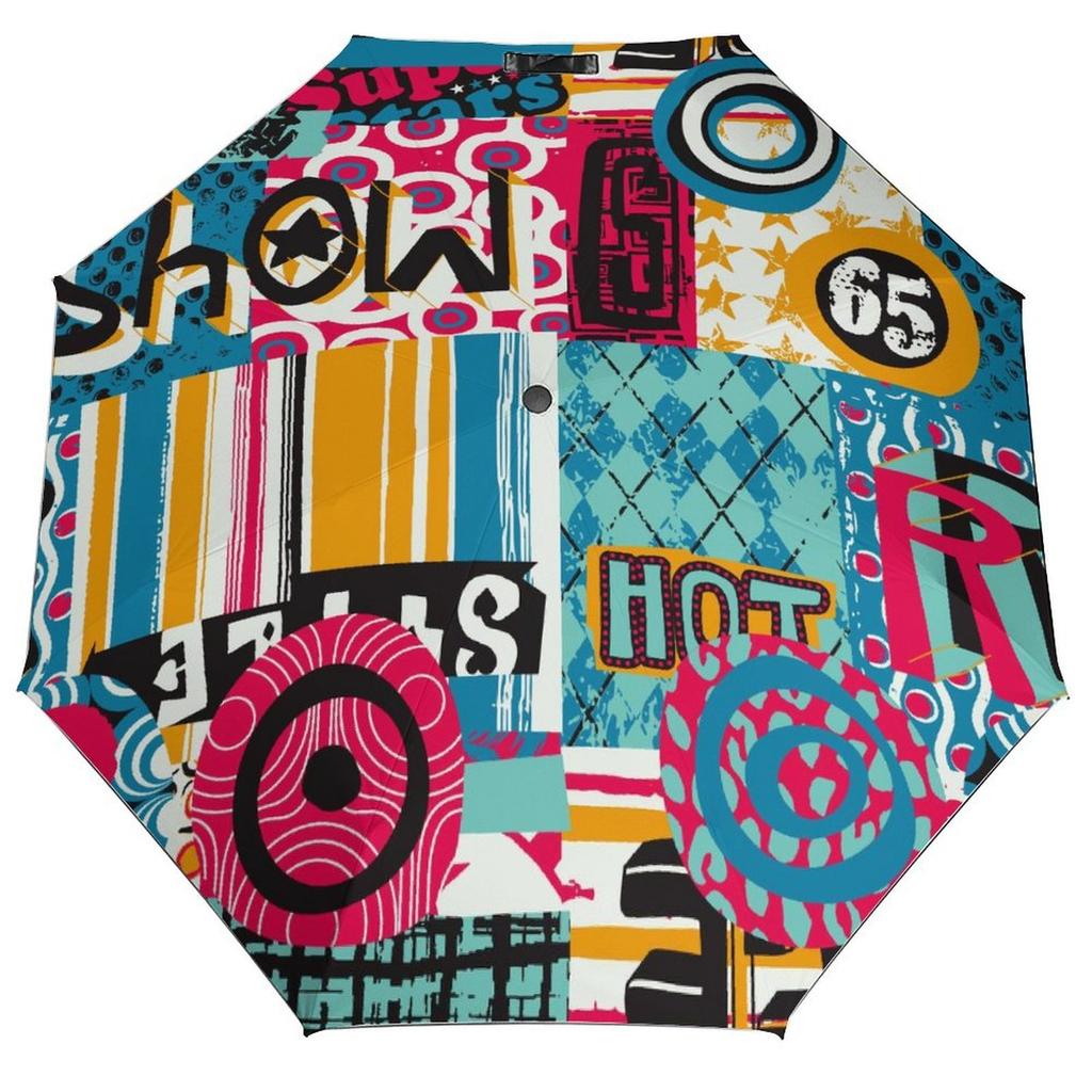 1 Pack Automatic Umbrella Featuring Water Repellency And Stable Ribs For Outdoor Travel With Graffiti Inspired Feel