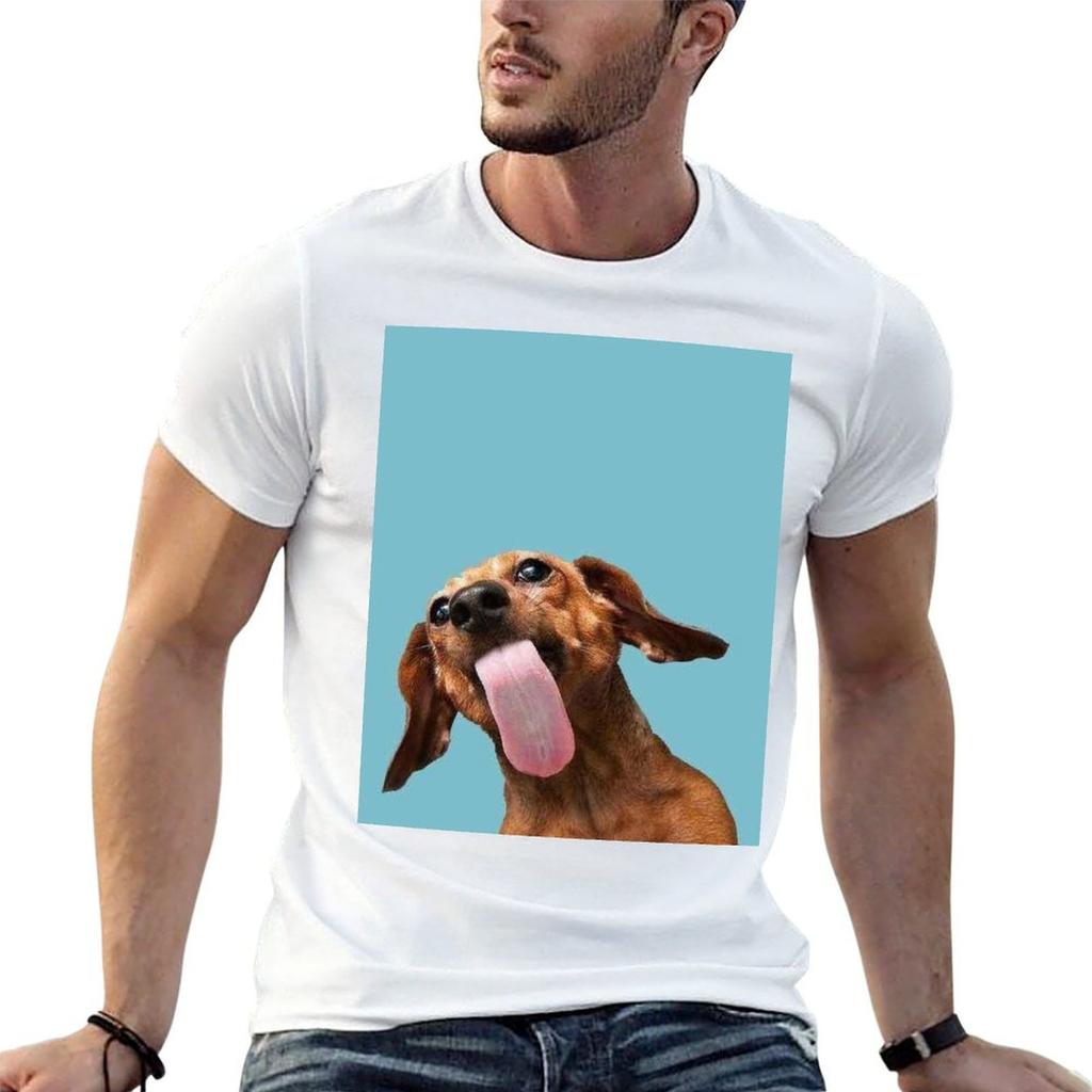 Dachshund Dog Photo tongue TShirt Work Basic Short Sleeve Top