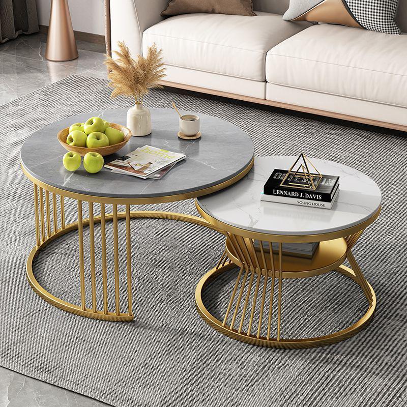 Contemporary Round Sintered Stone Coffee Table Set for Small Living Rooms