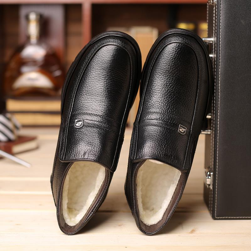 Ботинки из натуральной кожи, мужские зимние ботинки, теплые хлопковые, для холодной зимы, из коровьей кожи, мужские ботинки, черные, A1883