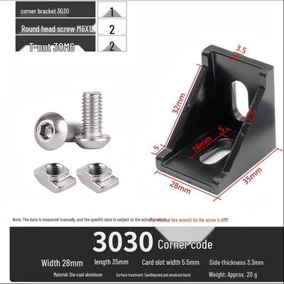3030 Black Aluminum Alloy Corner Bracket for Industrial Profiles