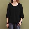 Vintage Women 34 Sleeve O Neck Cotton Linen Loose Casual Shirt Top Blouse